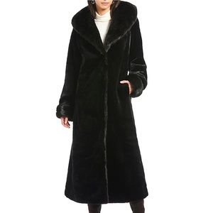 Gallery faux fur hooded full length coat